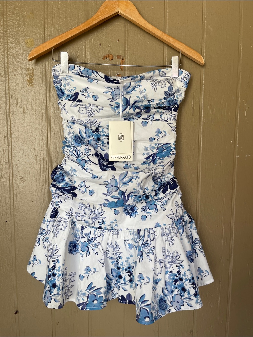 Peppermayo Carmel Strapless Mini Dress in Serene Sky Floral Size S